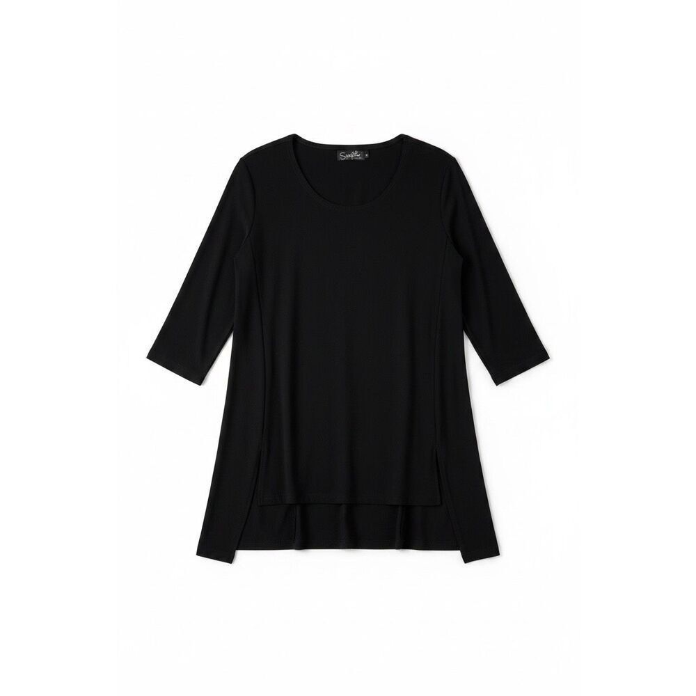 Sympli Women’s Lagenlook Shirt Size 8 Black Boxy Soft Stretchy Artsy